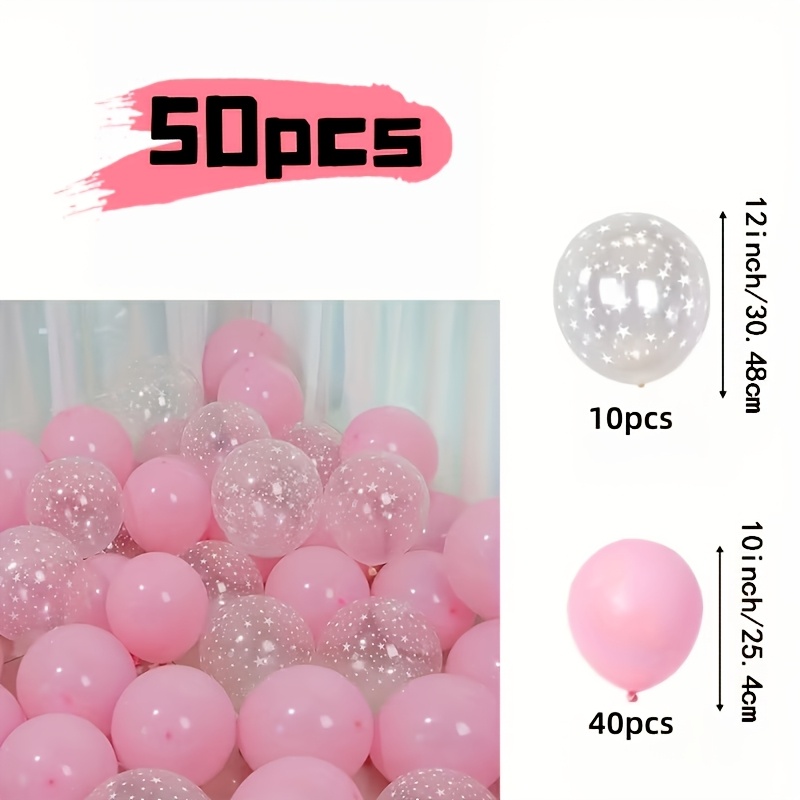 TEMU 1 Set de 50 ballons roses transparents, parfaits pour décorer les fêtes de douche, , les anniversaires, la Saint-Valentin, la fête des mères,