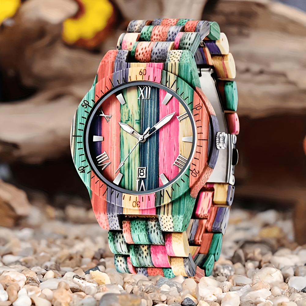 Image of Bamboo Men's Watches Multicolor Wood Bracelet Natural Men's Clock Quartz Wrist Watch For Men Gifts