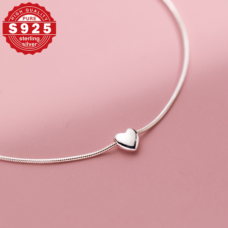 S925 Pure Silvery Heart Bracelet for Women