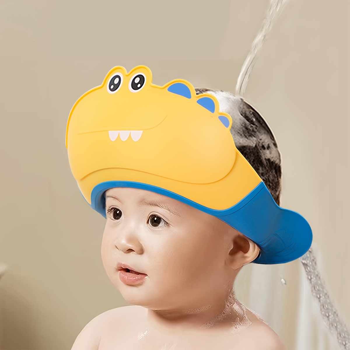 

1pc Adjustable , Waterproof Bath Hat For And , Polyester Hair Washing With Dinosaur Design - Mixed Colors