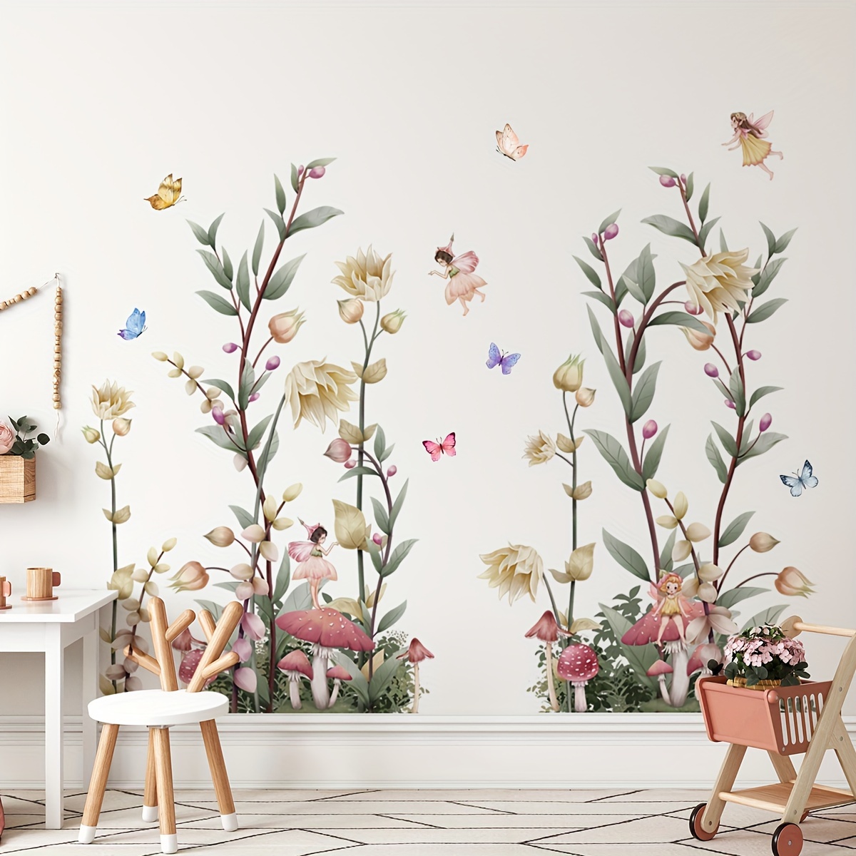 

Contemporary Floral And Fairy Wall Stickers, Set Of 3, Pvc Material, Self-adhesive, Reusable Decals For Living Room And Bedroom Corner Decor