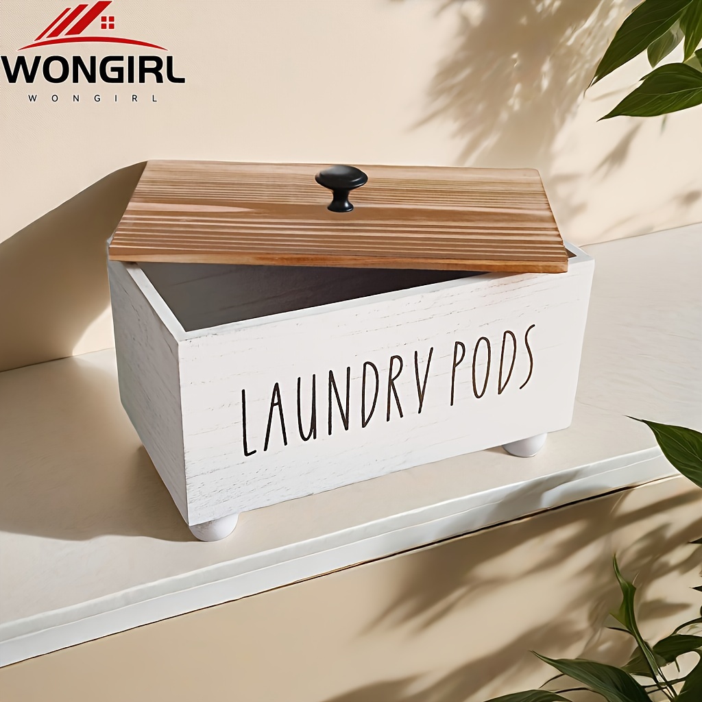 

Wongirl Rustic Wooden Storage Box With Lid - Laundry Organizer For Pods, Dryer Sheets & Softener - Farmhouse Decor, Space-saving Design, Easy Clean