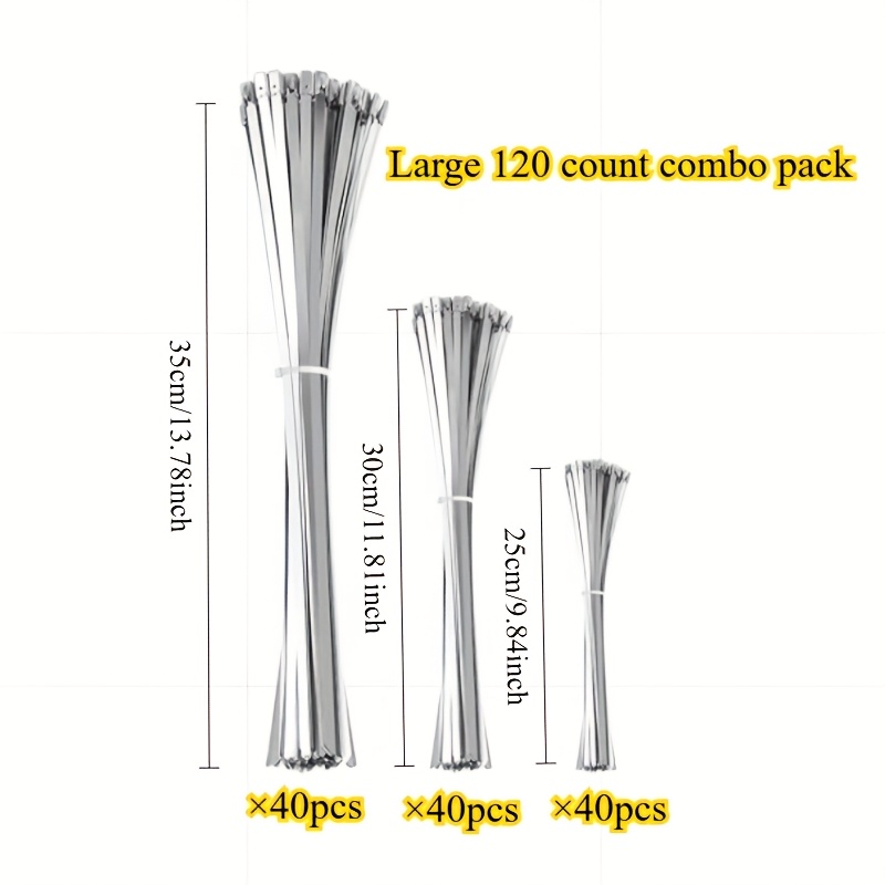 E-shop 60/120 Stück Edelstahl-Kabelbinder Set aus 304er Edelstahl, selbstsichernde Kabelbinder für Gerätebefestigung, hochtemperaturbeständige