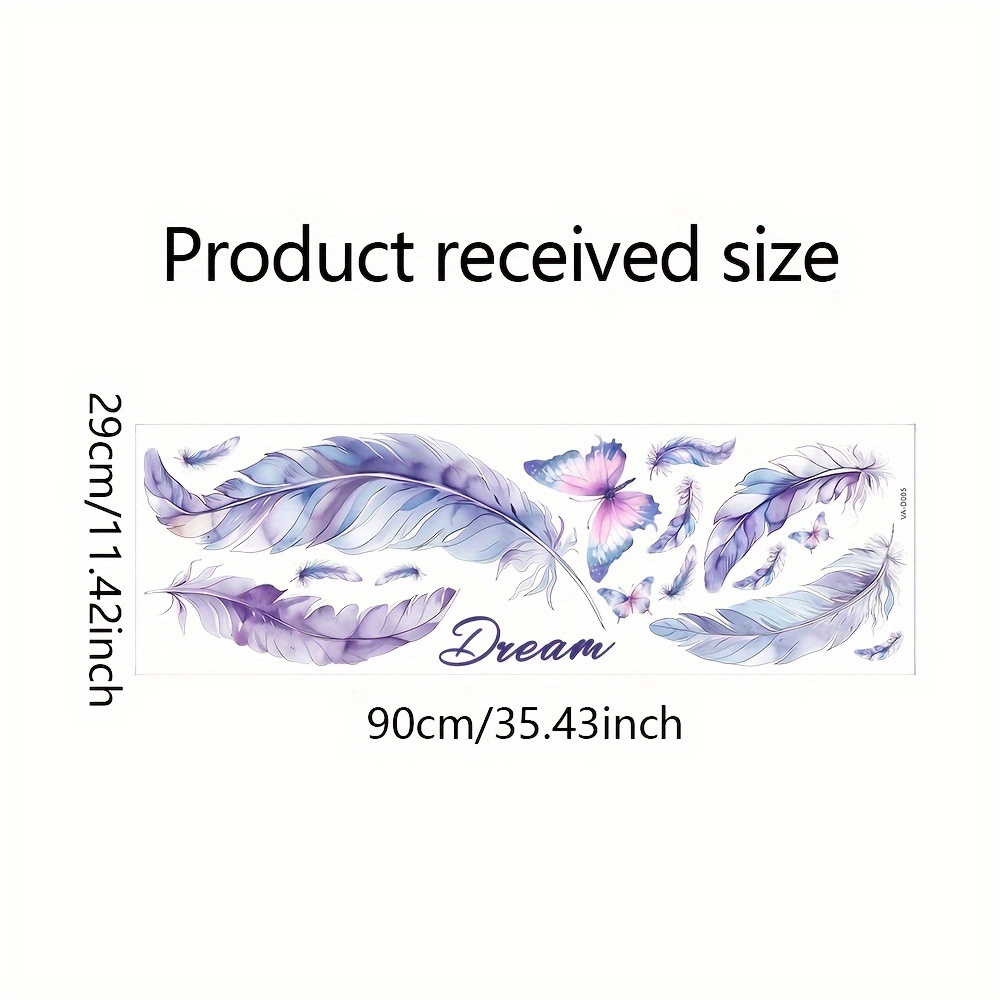 Image of Colorful Feather Home Bedroom Living Room Atmosphere Decoration Wall Sticker Self-adhesive 35.43in*11.42in