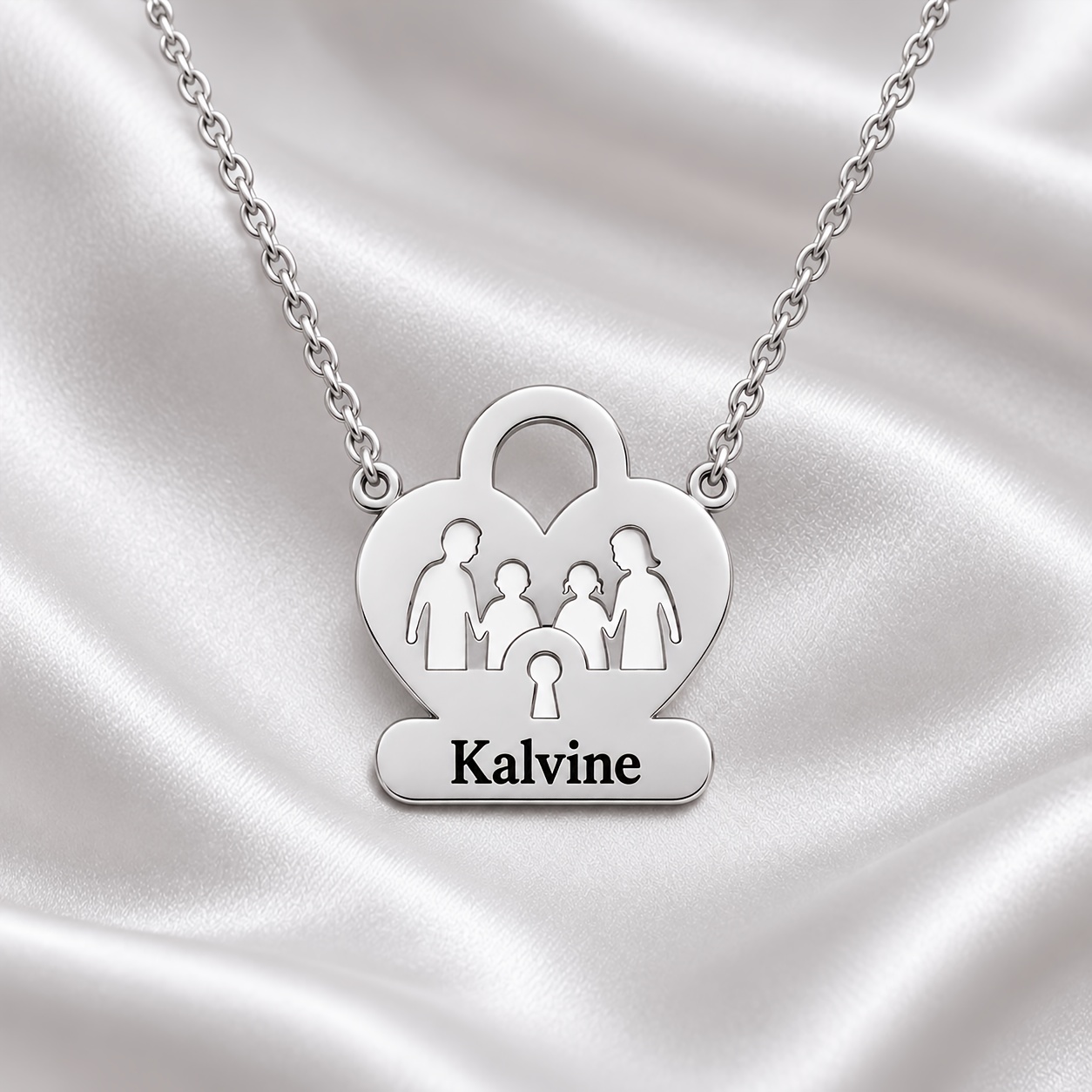 Personalized Family Name Lock-Shaped Necklace