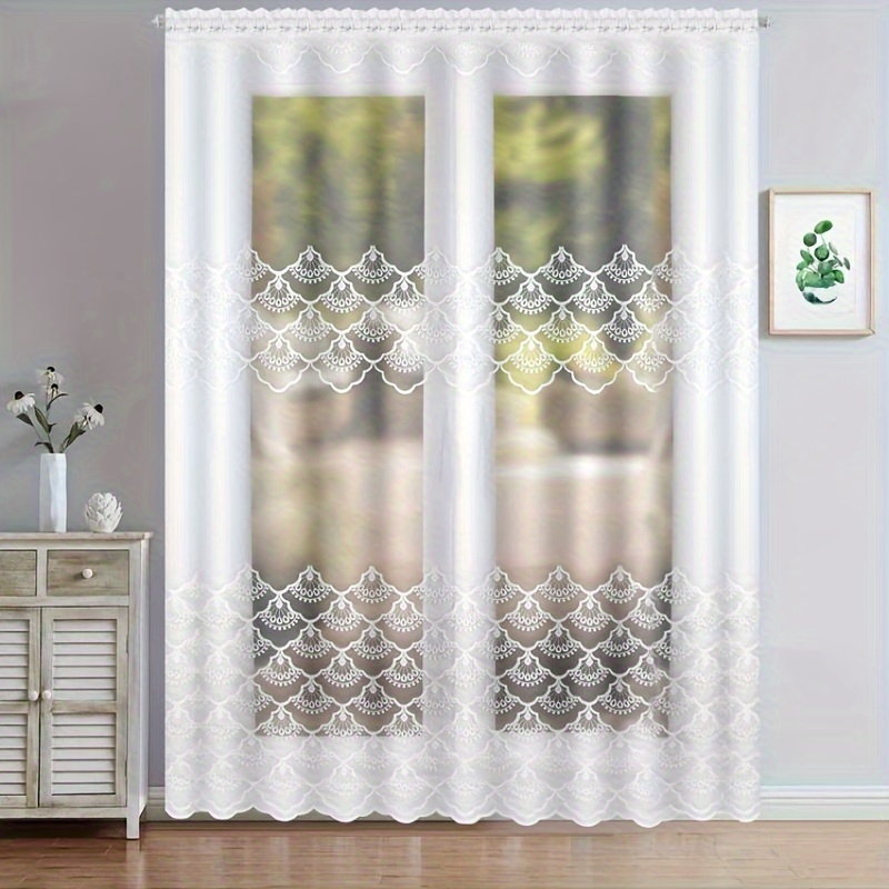 Image of 1set Fhflyinghome Lam105wb7031 Model Gauze Embroidery Lace Bedroom Living Room Curtain Daily Festival Wedding Curtain Decoration