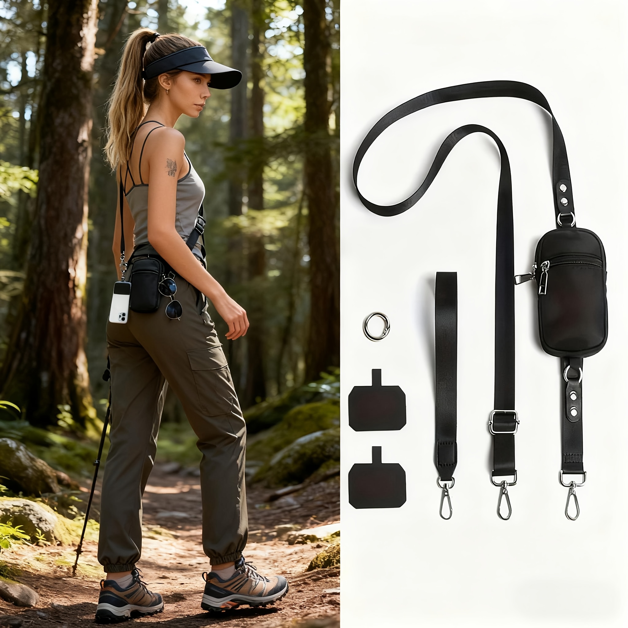 E-shop Verstellbares schwarzes Handy-Band, multifunktionale Münzgeldbörse Armband – Diebstahlsicherer multifunktionaler Reisetaschen-Clip, leichtes