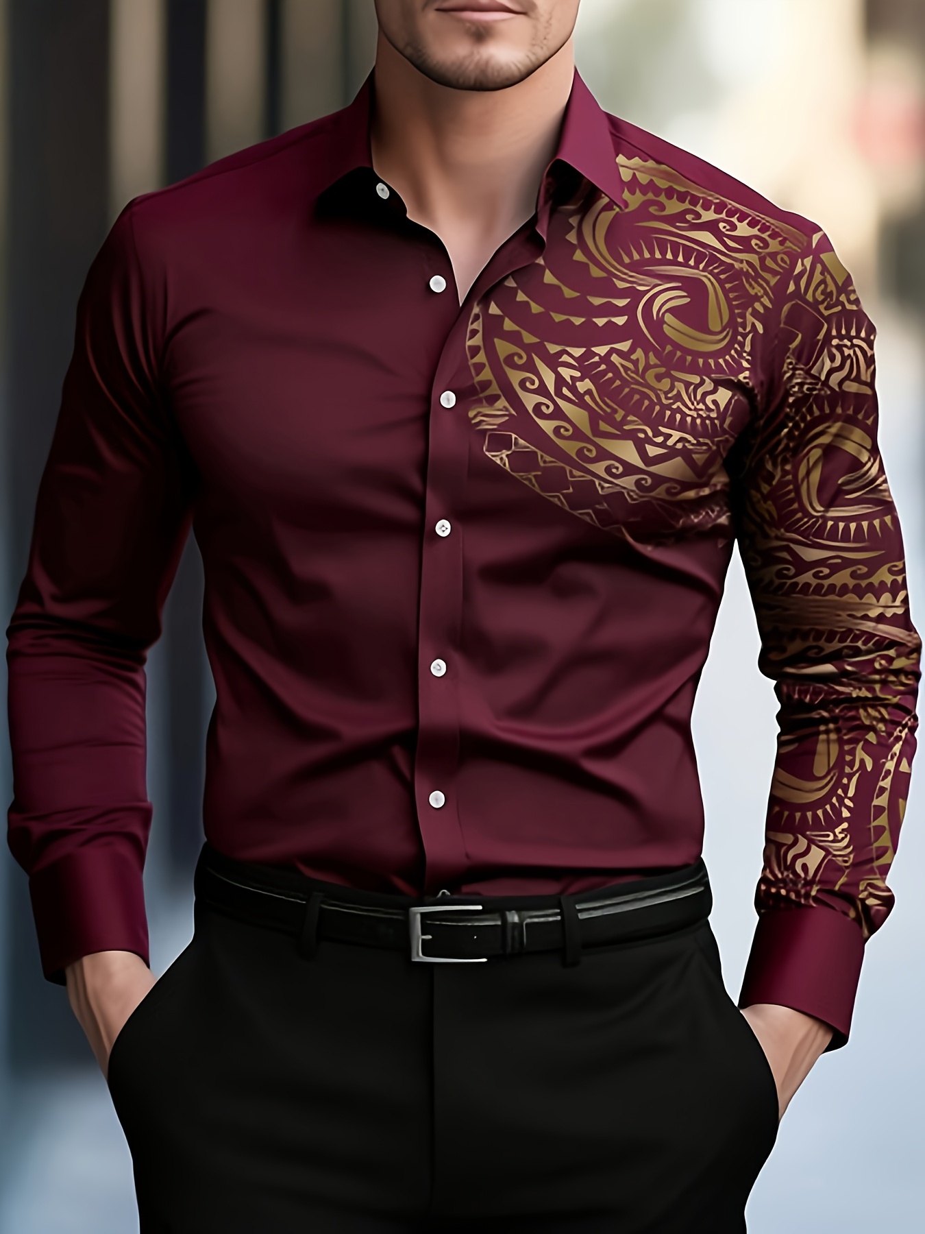 open lace back dress Men's regular long-sleeved shirt with minimal pattern, wine red. – CROSS  JEANS
