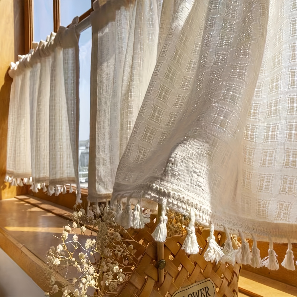 E-shop 1Panel Moderne Minimalistische Halbtransparente Sommergardinen mit Stangenhalterung – Ideal für Cafés, Balkone, Küchen, Ferienhäuser, Wohnzimmer