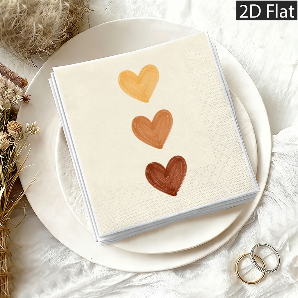 TEMU Lot de 20 serviettes en papier jetables 2D plates à motif de cœurs empilés dessinés à dans des , 2 épaisseurs pour une durabilité accrue -