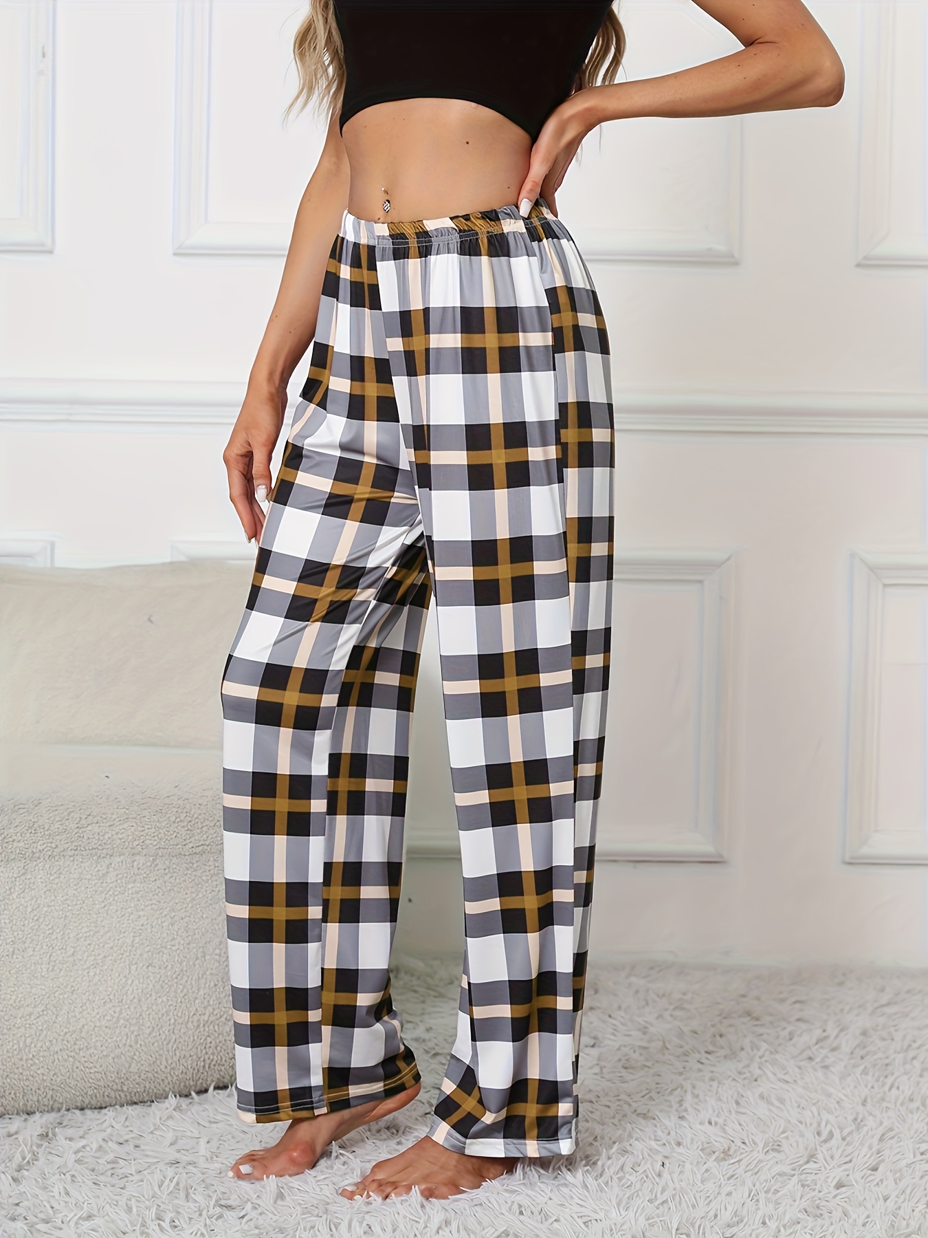 Lounge Pants Colorblock Comfy Elastic Waistband Pants Womens Loungewear Sleepwear