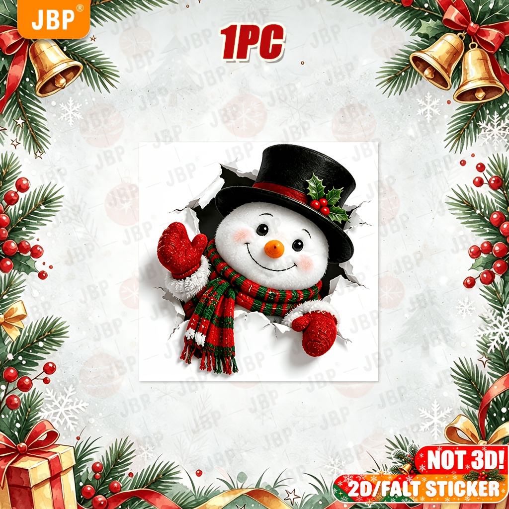 TEMU 1pc Cute Breaking Out Of Wall Christmas Costume Snowman Pattern Toilet Seat Decor Sticker Easy To Apply Suitable For Bathroom Wall And Door