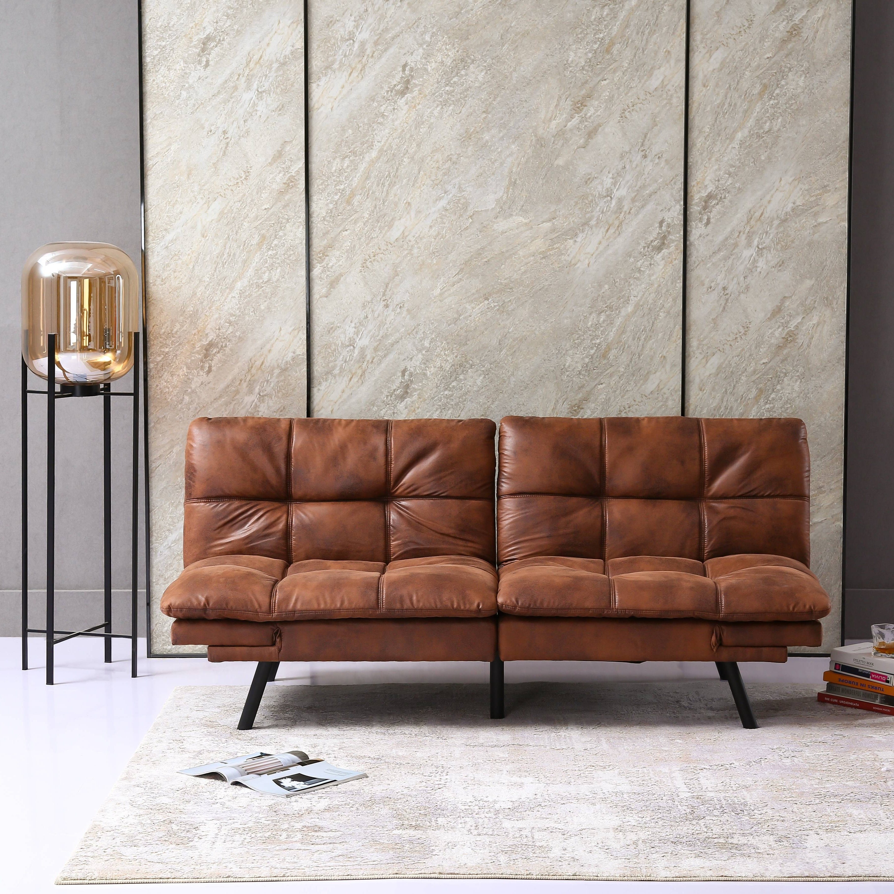 

Smartdesignia Furniture Sofa Bed 71 Inch, Futon Couch, Convertible Leather Folding Sleeper Sofa, Adjustable Backrest