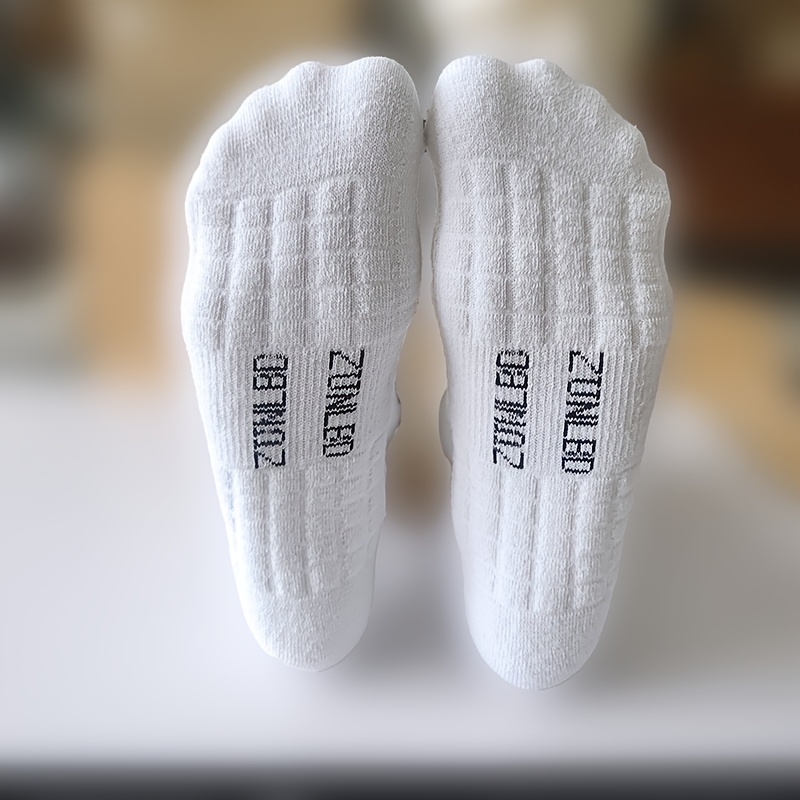 5 Pairs Men'S Mid-Calf Basketball Socks - Breathable Thick Towel Bottom, All-Season Moisture-Wicking Athletic Socks for Sports & Fitness, USA Sizes 6-9, White, Sports Socks, Sports Footwear, Sleek Sock Design, Durable Sock Material, Workout Essentials, Sporty Look, Moisturewicking Fabric, Active Lifestyle