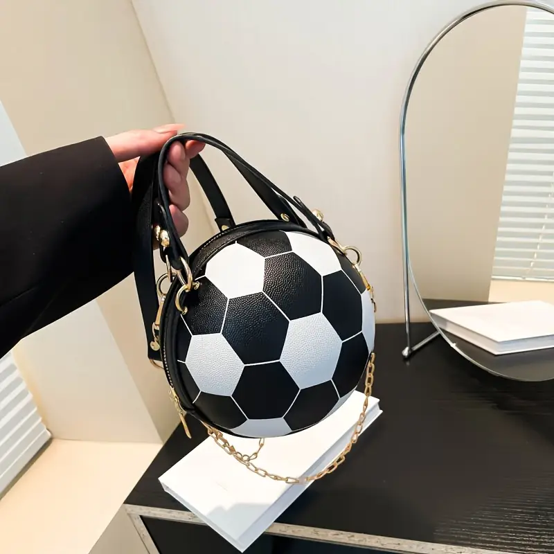 sporty chic soccer ball inspired crossbody bag trendy chain strap womens fashion handbag shoulder purse pu material in multiple colors details 9