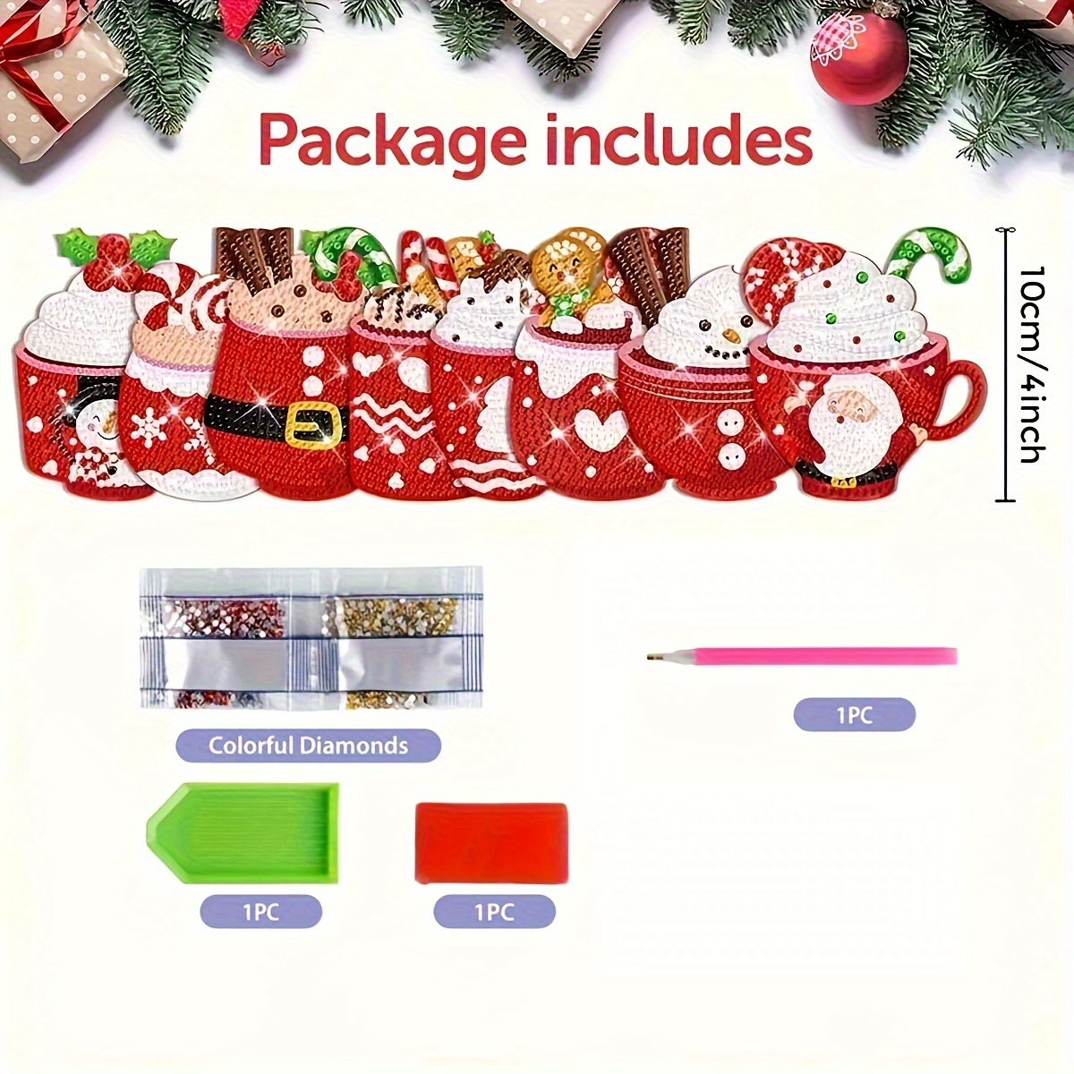 TEMU 8pcs/set Of Cup Shaped Diamond Painted Coasters Set Without Brackets, Diy Creative Diamond Painted Coasters, Holiday Gifts