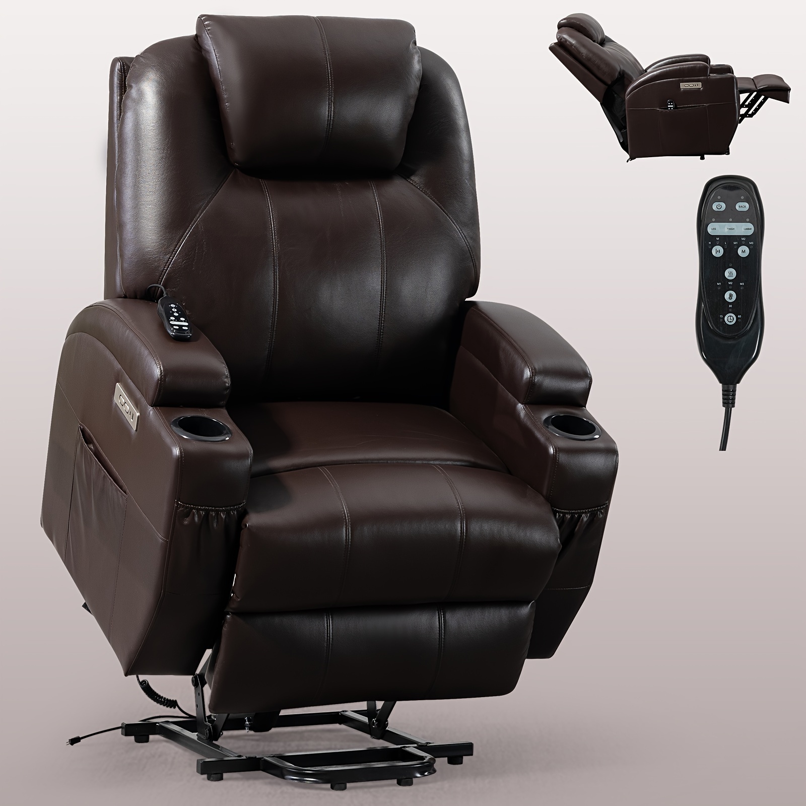 

Recliner Chair For The Elderly, Massage Recliner With Heating Function For Sleeping, Lift Chair With 2 Cupholders, Footrest, 2 Side Pocket