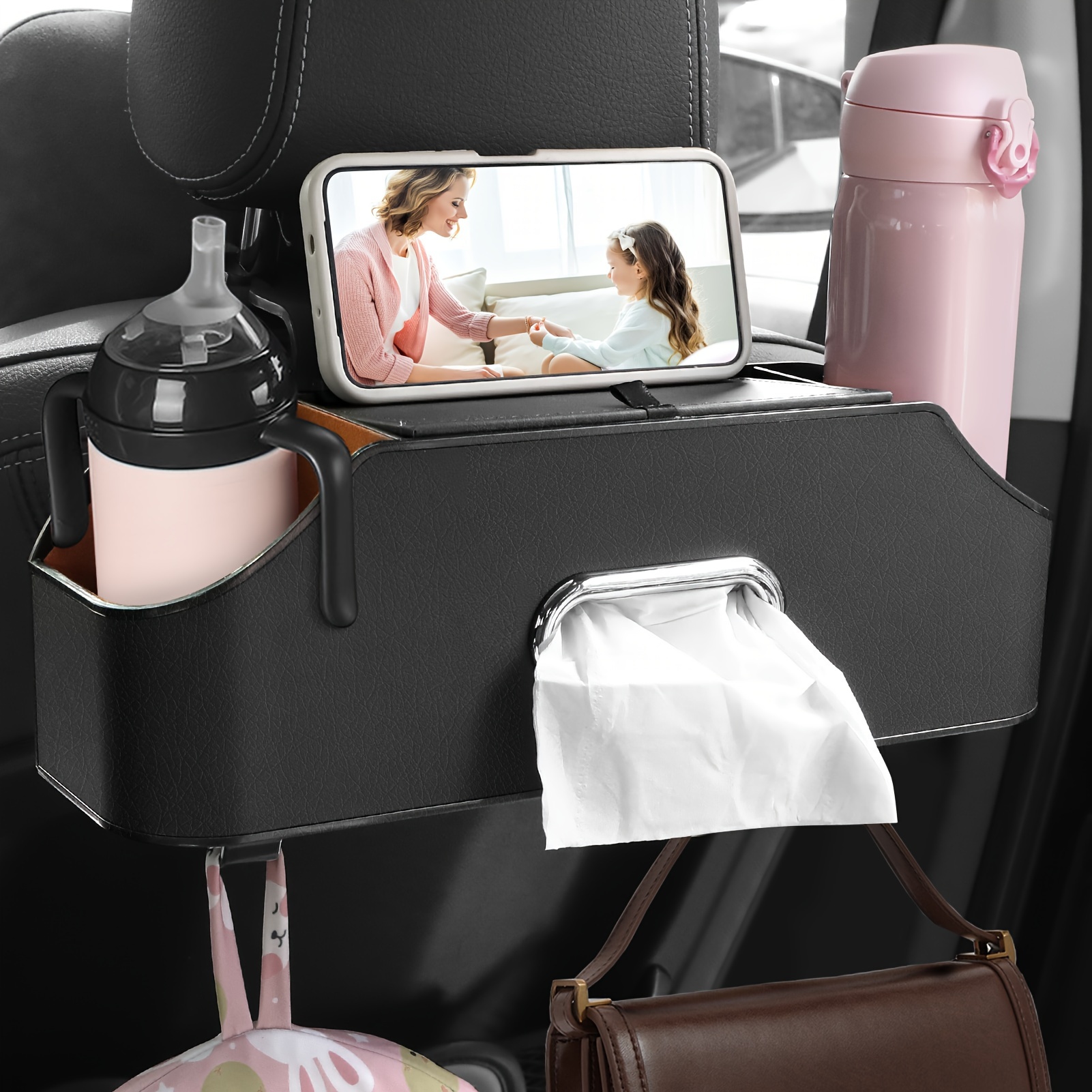 Car Organiser Kids, Car Storage Bag, Car Rear Headrest Multifunctional Organiser Cup Headrest For The Rear Or