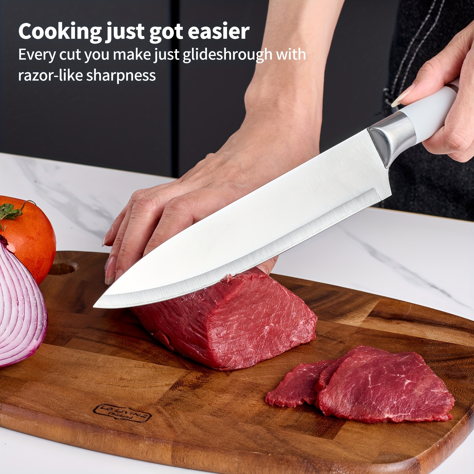 9pcs Kitchen Chef Knife Set - with Knife Holder - Built-in Knife Sharpener Block - Ergonomic Handle, Cooking Tools - Meat Cutting Knife, Bone Cutting Knife, Utility Knife, Cutting Knife, Used for Cutting Fruits And Vegetables - Gift Recommendation