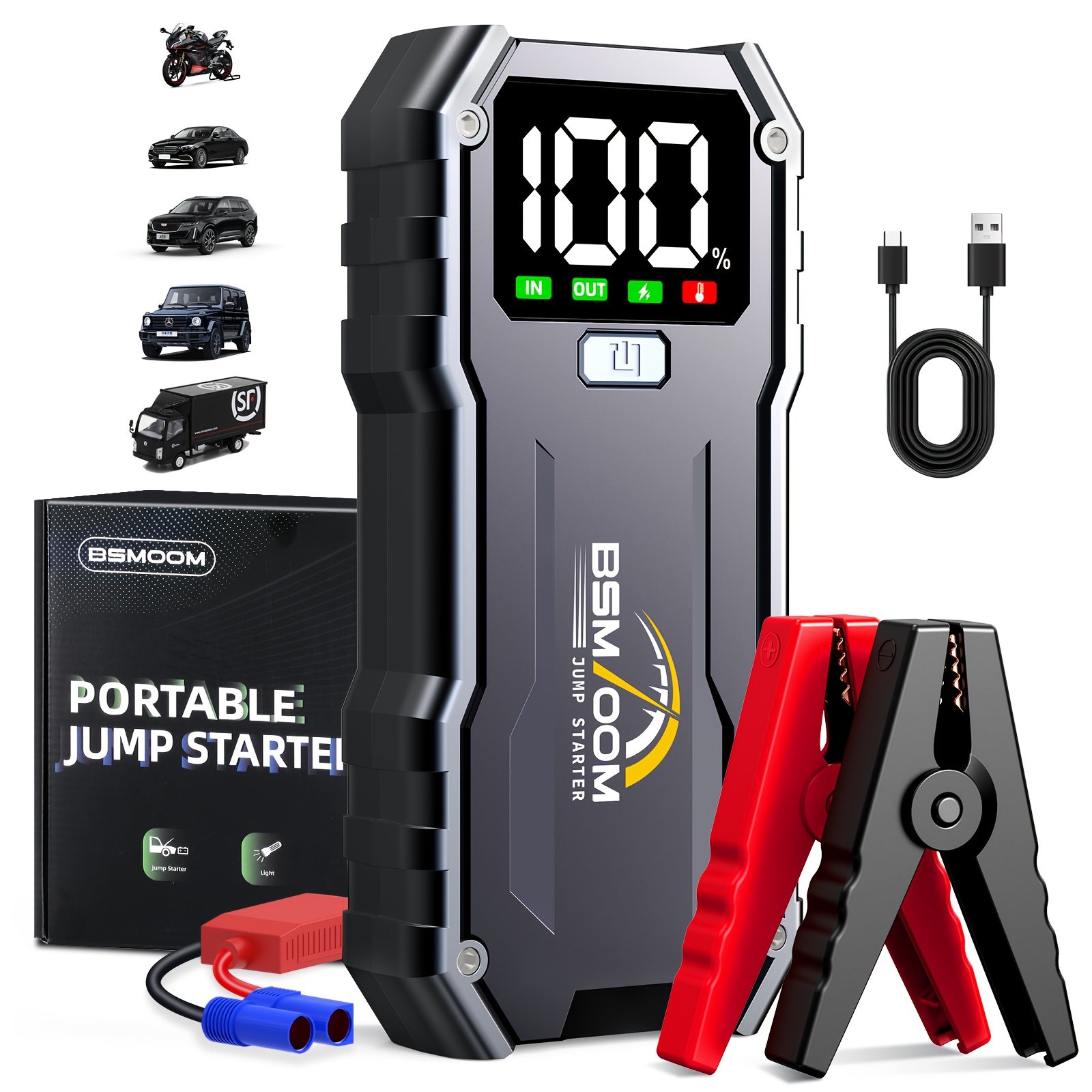 E-shop BSMOOM 7000A Tragbarer Auto-Starter, Auto-Starter (für ALLE Benziner bis 2.64 Gal & alle Dieselmotoren von 2.11-2.64 Gal), 12V