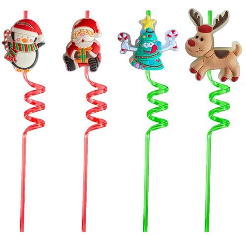 4pcs reusable christmas party straws santa designs drinking straws for hot cold beverages holiday decorations birthday new year valentines thanksgiving mothers day party favors table decorations christmas decor