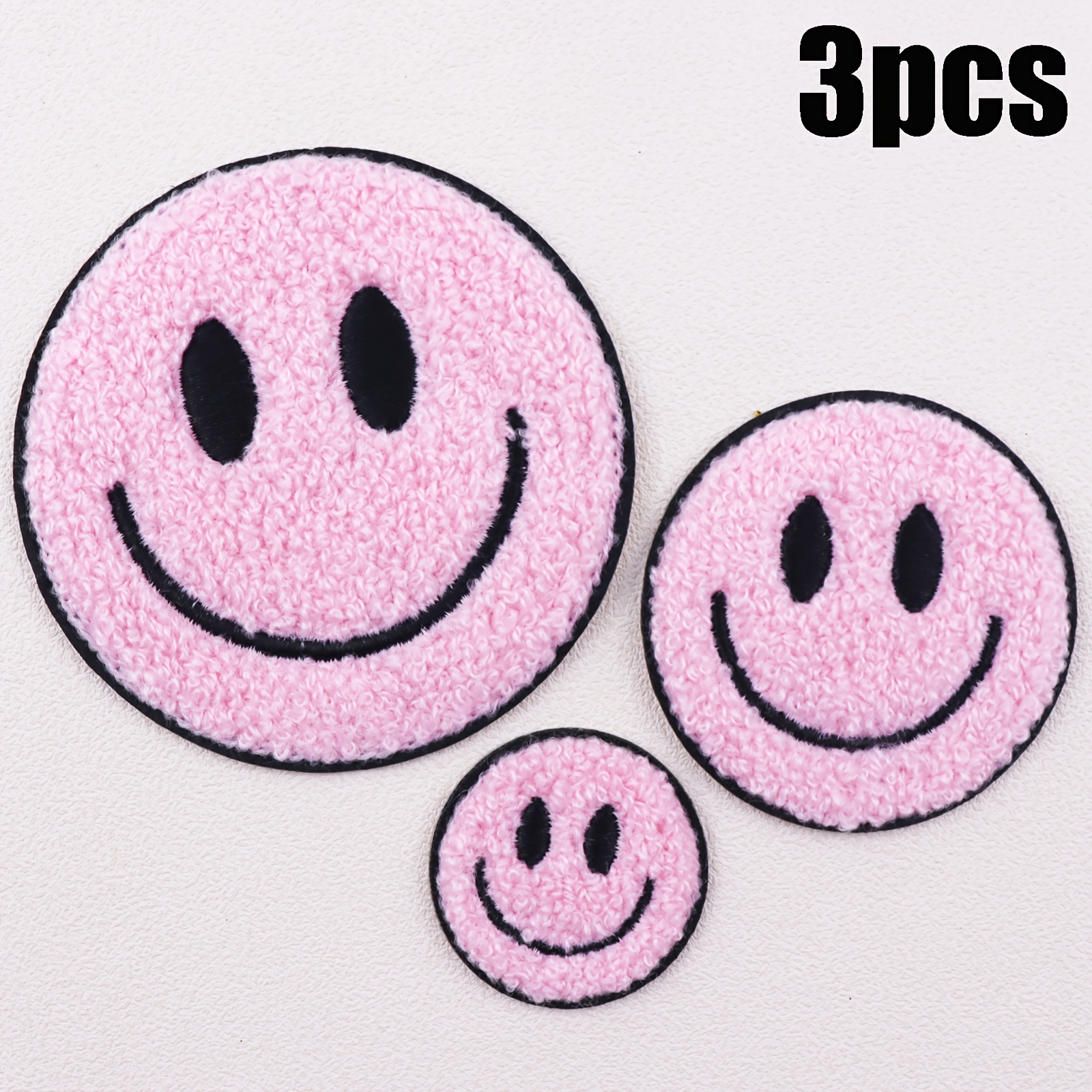 TEMU 3pcs Face Embroidered Patch - Double Sided Adhesive Fabric Applique (large/medium/small) - Couples Embroider Stickers, And A Family Embroiders