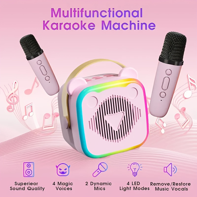 K10 Portable Karaoke Machine with 2 Wireless Microphones, USB-C Charging,  , Button Control, Rechargeable Lithium Battery,   for  , Karaoke Machine,   Design, Durable Construction