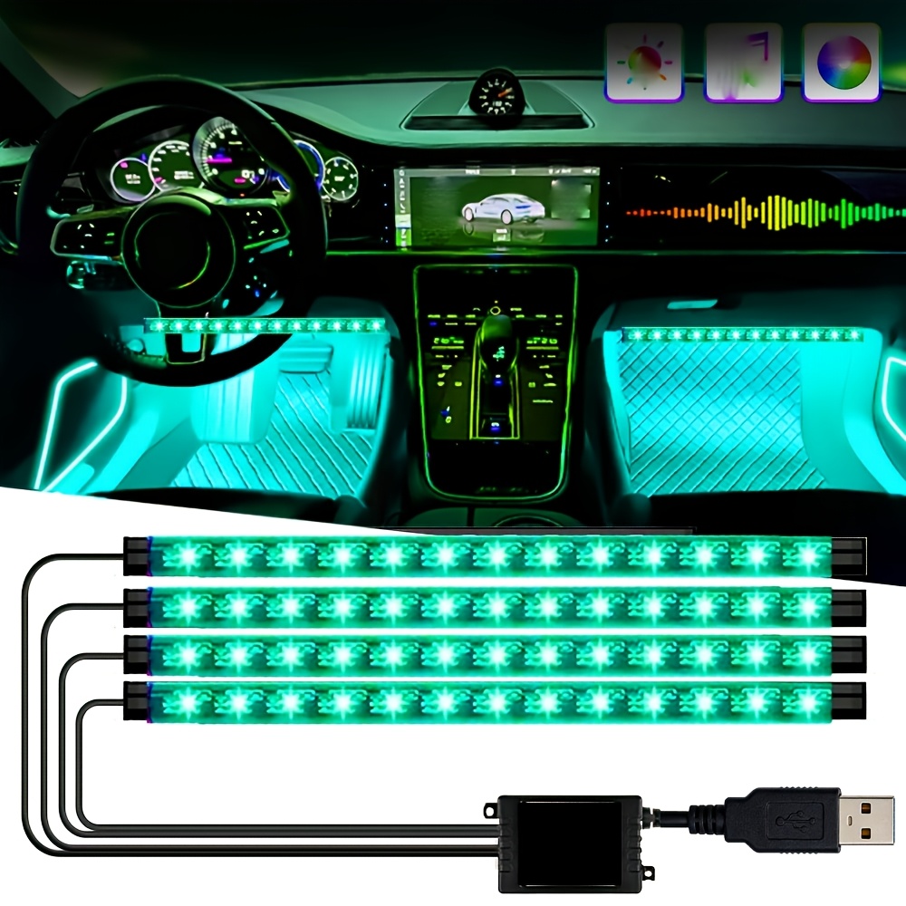 TEMU 4 Led Car Interior Lights, Wireless Remote Control Supporting Multiple Mode . Car Footwell Light Strips, Suitable For Accessories, Golf Cart
