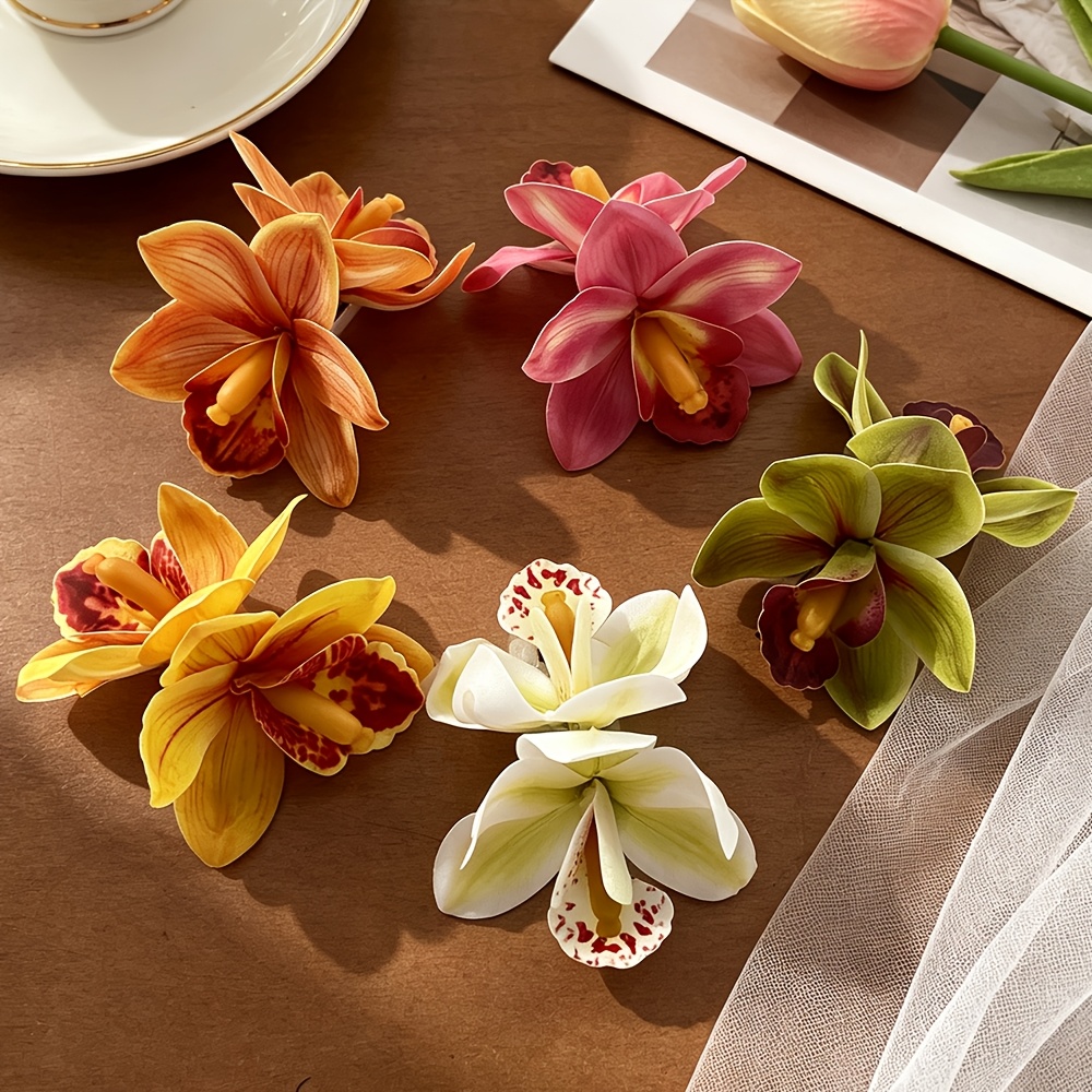 TEMU Lot de 5 pinces à cheveux à fleurs, pince bec de canard latérale à double fleur douce et féminine, polyvalente pour les photos , flatteuse et