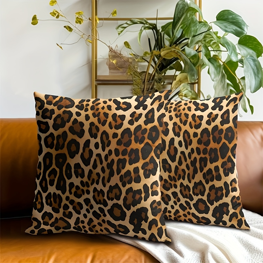 

Set Of 2 Leopard Print Pillow Covers - Design, Polyester, 16x16 Inches, Zipper Closure, Machine Washable, Suitable For Living Room, Bedroom, And Sofa Decorative Cushions.