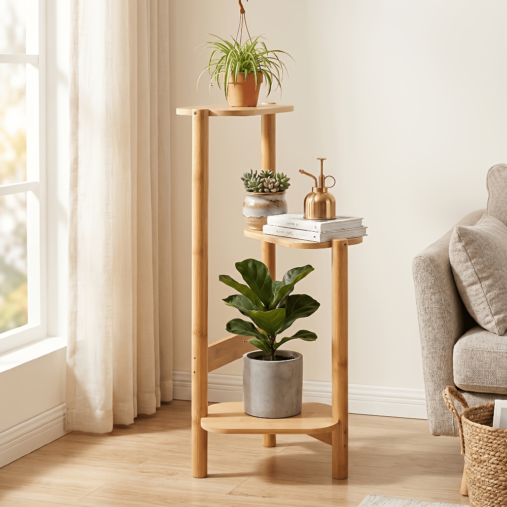 3-tiered Tall Plant Stand For Indoor, Plant Shelf Corner Display Rack, Multi-tier Planter Pot Holder Flower Stand For Living Room Balcony Garden Patio