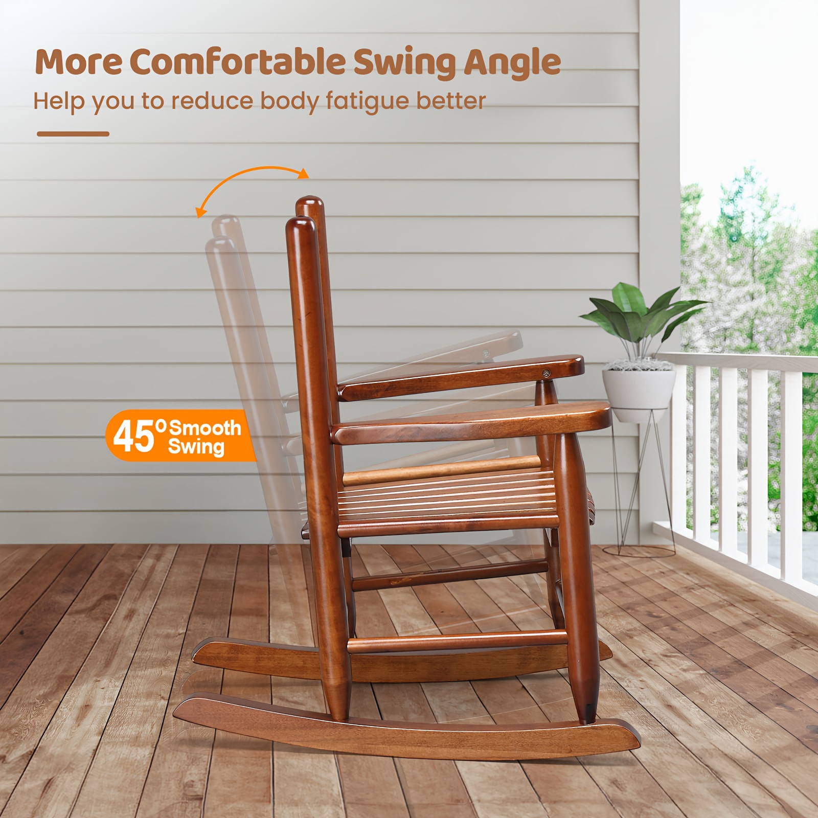 Kids Rocking Chair for 3-6 Ages, Small-Size, 14.8 X 18.5 X 22.6In, Solid Wood Material, All-Weather Wooden Porch Rocker with High Backrest, Ideal for Outdoor&Inddor, Birthday/Festival Gift for Children, Teak