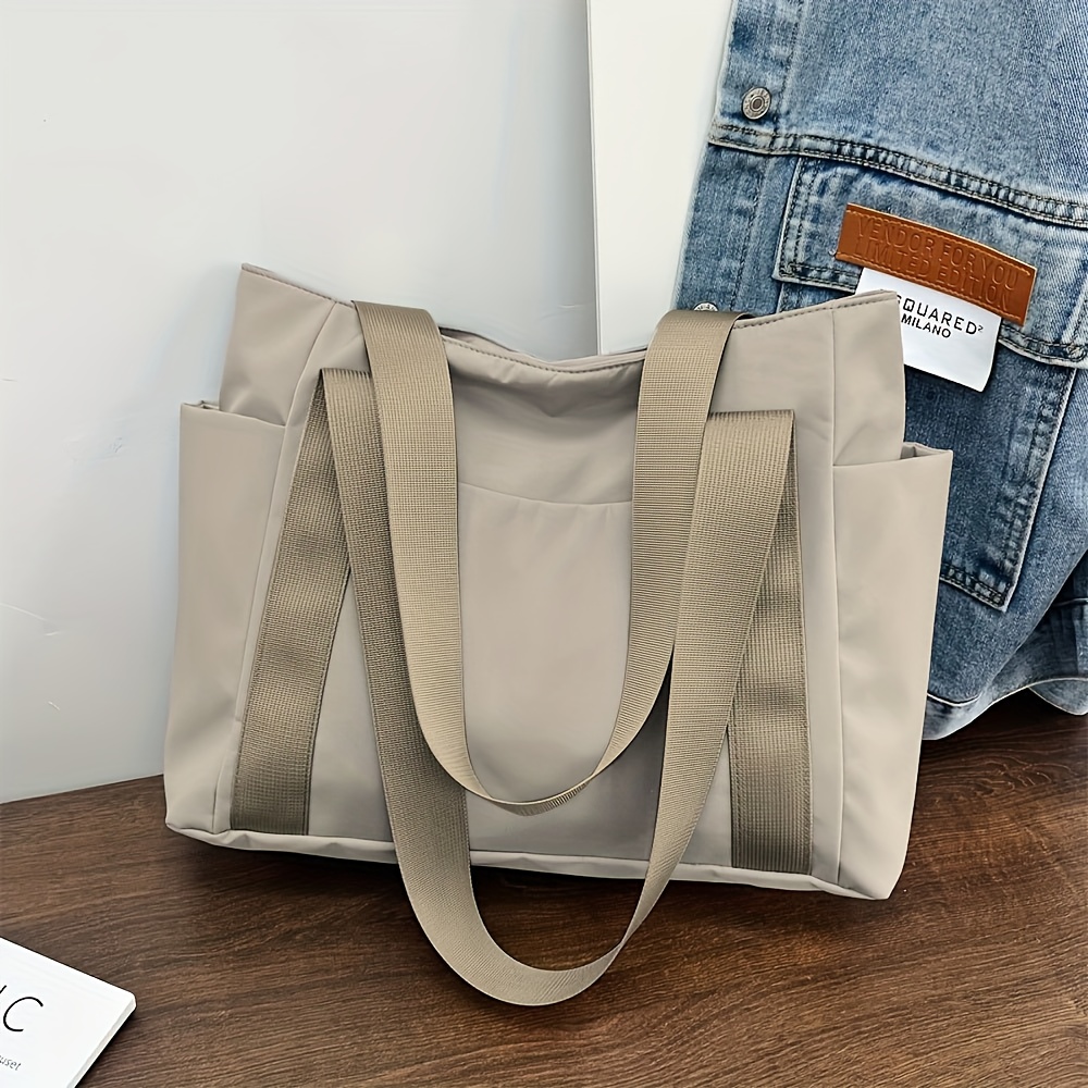TEMU Women's Large Capacity Tote Bag - Heavy-duty Oxford Fabric With Zipper Closure & Golden-tone Hardware, Minimalist Options (black, Pink, Grey,