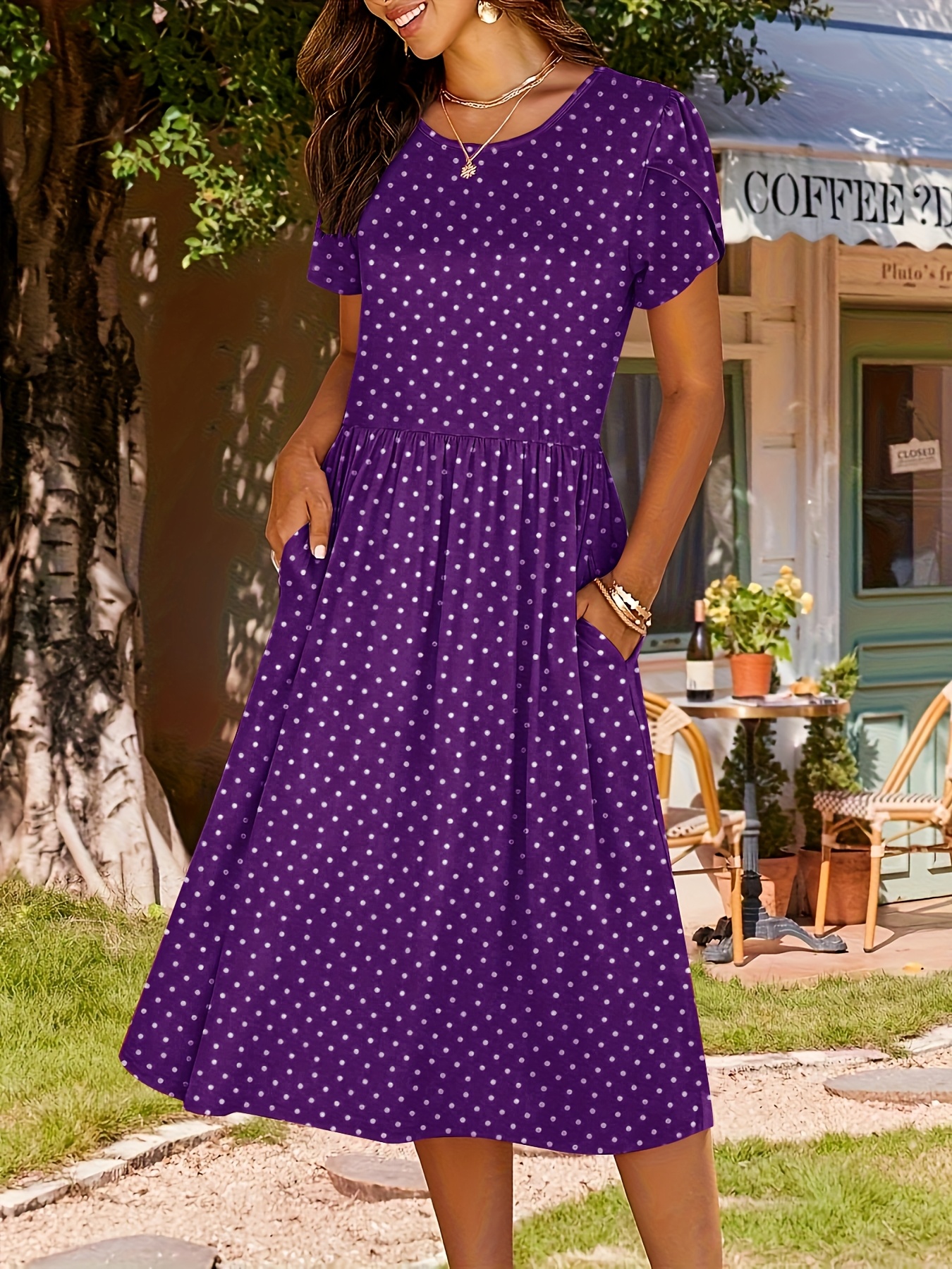 strapless open back dress Plus Size] 1950s Color Block Polka Dots Lapel Dress main image 0