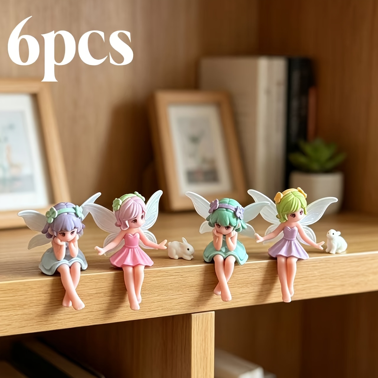 TEMU Ensemble de 6 pièces, Ornements de statuettes miniatures de , fleurs, elfes et petits blancs en résine pour jardin, comprenant 4 + 2 petits