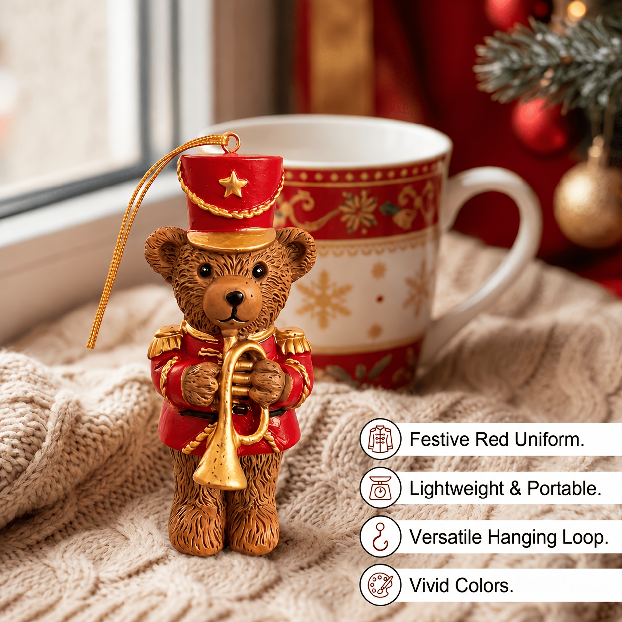 TEMU 1pc Nutcracker Bear Dual-use Collectible Figurines, Vintage Wood-textured Resin British Soldier Ornament Playing Trumpet And Drum, Rustic