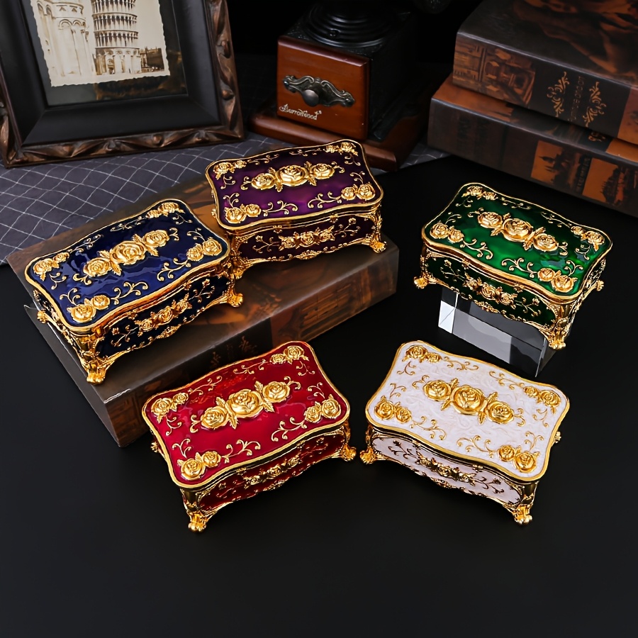 Elegant European Style Enamel Jewellery Box, Rose Organizer