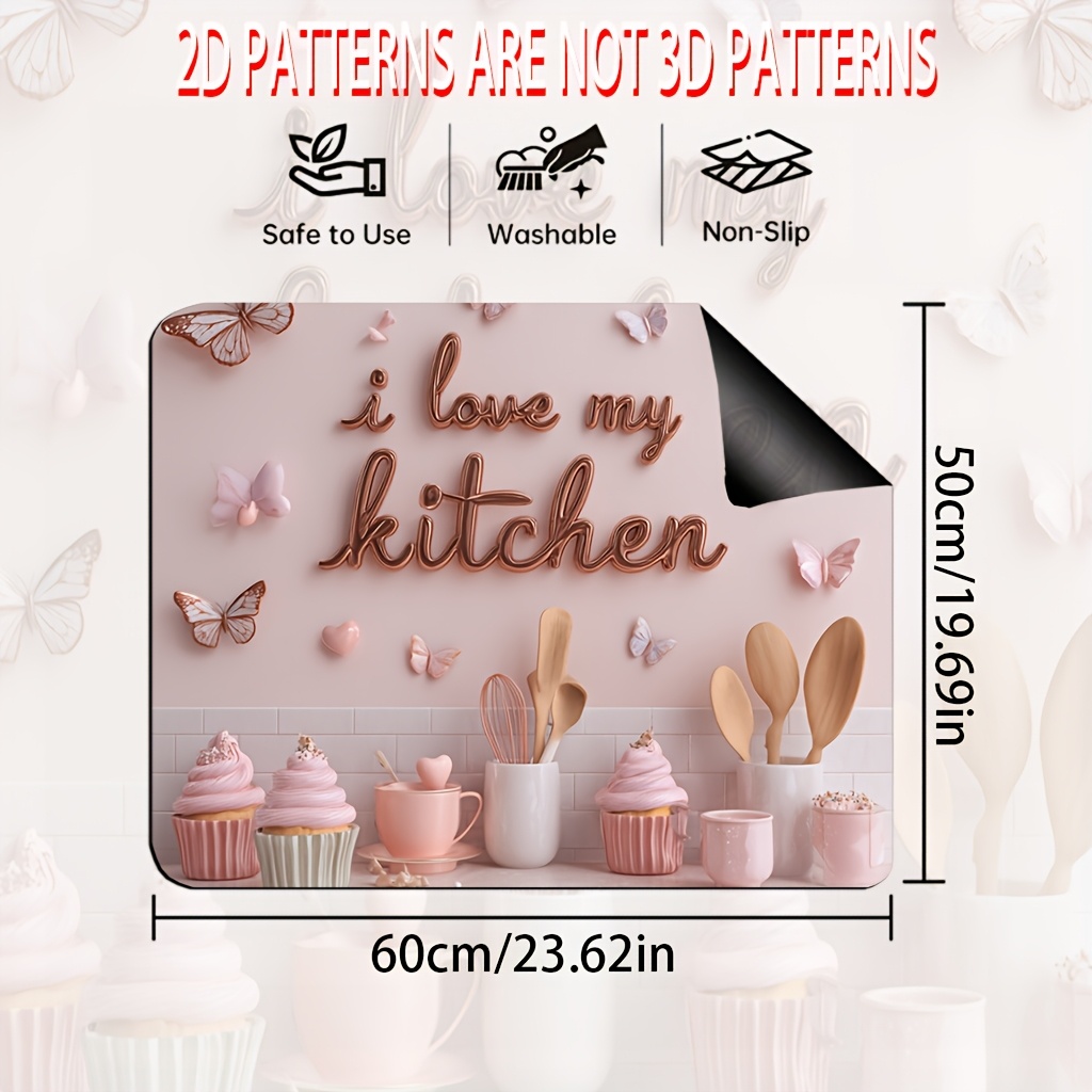 TEMU 1 pièce, Tapis de Protection pour Four à Impression Plate 2D et Couverture Décorative de Cuisinière, Cuisine Rose, Sets de Table pour Protection