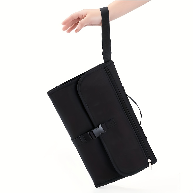 Portable Diaper Changing Mat for Babies, Detachable Travel Diaper Pad with Wipes Pocket, Waterproof Polyester Fiber, Ideal for Baby Shower & Newborn Gift, Black/Grey