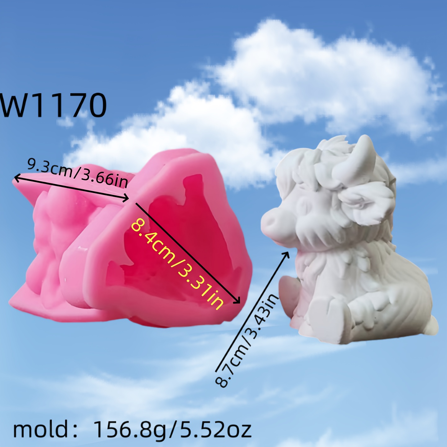 E-shop Harz-Silikonform -Yak 3D-Dekorations-Silikonform DIY-Kerzen-Silikonform Gips-Dekorations-Silikonform Heimdekoration Epoxidharz-Form 156.8 W1170