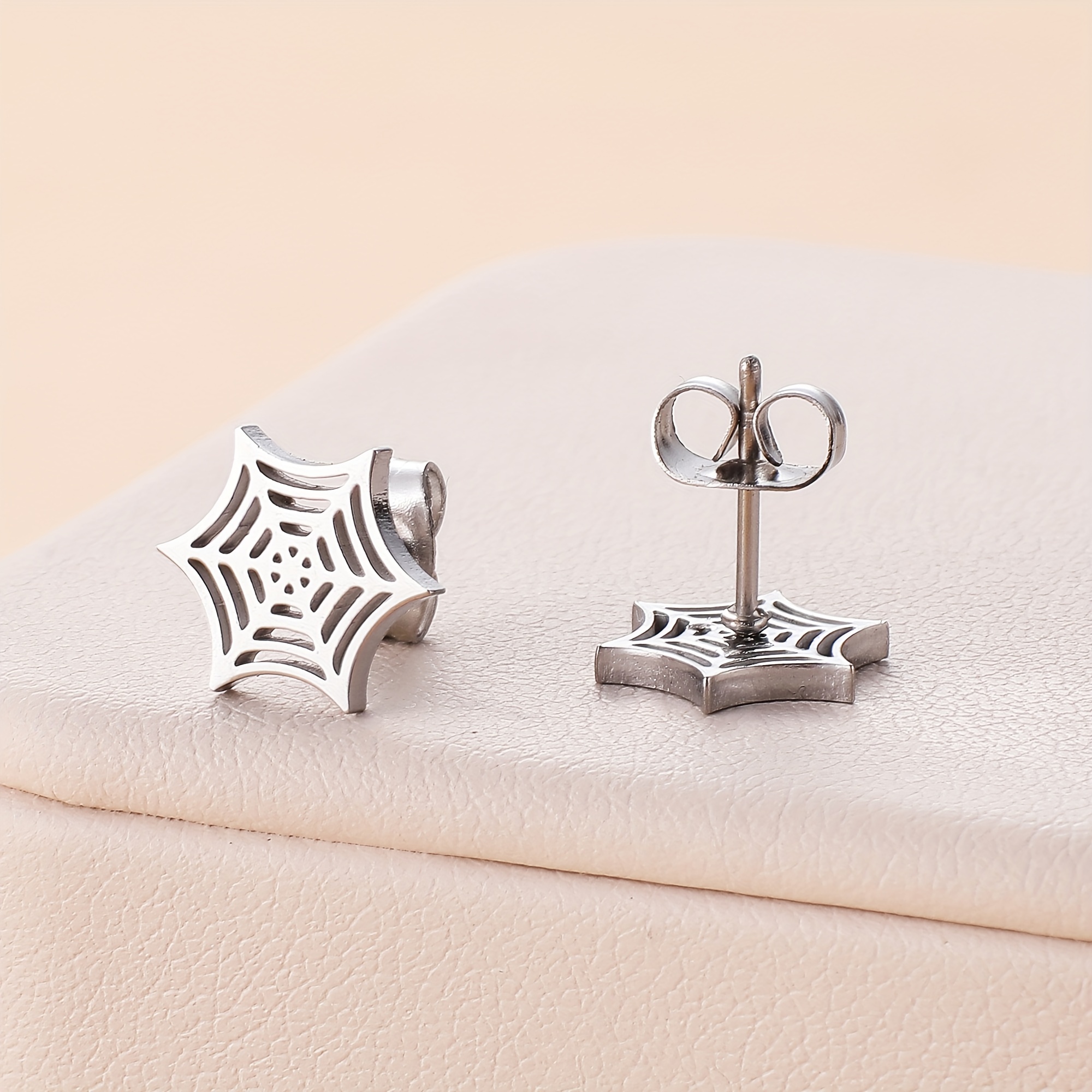 Stainless Steel Halloween Spider Web Earrings Suitable For Women