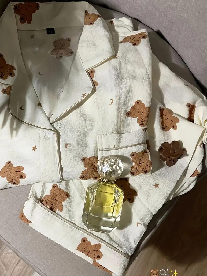 ensemble pyjama femme à col ouvert et imprimé en peluche plis avec manches longues pour lautomne et lhiver Détails du produit 2