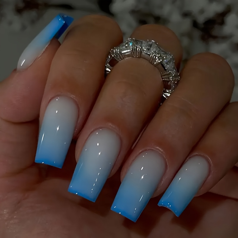 24pcs gradient   mature long square finger nails with nail cover set