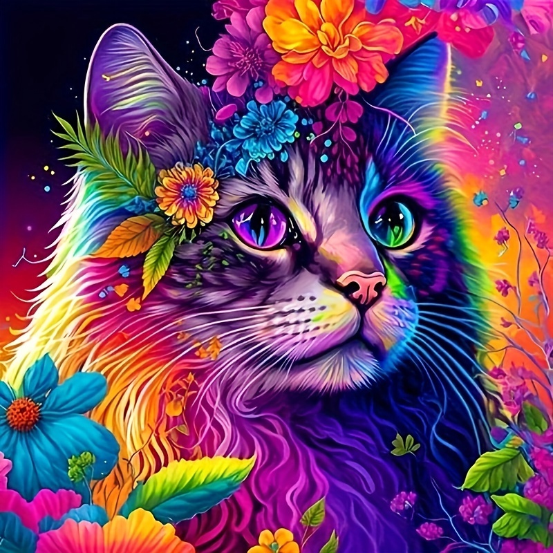 

Kit de Peinture de Diamant Chat Coloré - Art sur Toile DIY avec Strass, Ensemble de Loisirs Créatifs