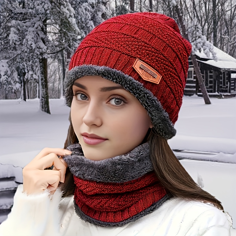 

Winter Knit Beanie And Scarf Set, Polyester Warm Hat With Fur Trim, Lightweight, Thickened Korean Style Cap, With Detachable Earmuffs, For Cold Weather, Autumn/winter Accessory