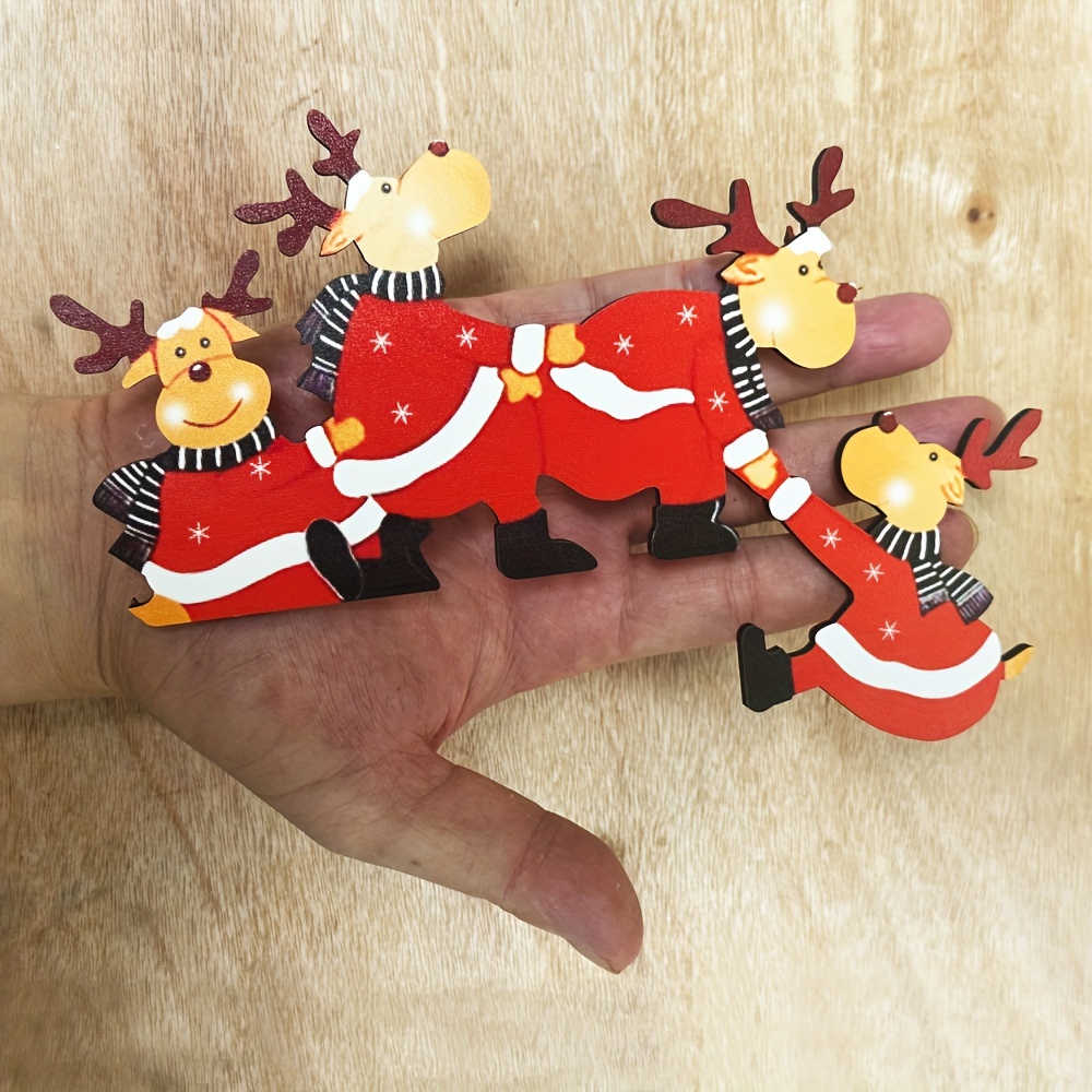 Décoration De Porte De Noël En Bois - Père Noël Et élan, Avec Autocollants, Pour Intérieur (fenêtre/mur)