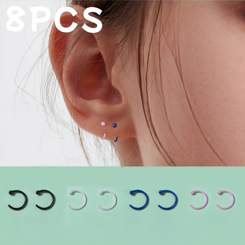 4-8 kosov bioporcelanskih C-oblikovanih manšet za ušesa in čepov za moške in ženske, čisto keramični uhani, prijazen nakit za ušesa brez