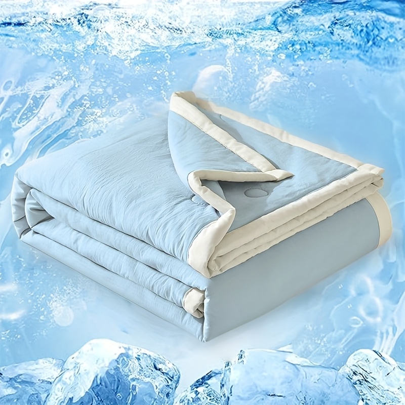 Image of 1pc Cooling Comforter - Fabric Absorbs Body Heat, Lightweight Cool Fluffy Cooling Blanket For Night Sweats Hot Sleeper (blue)
