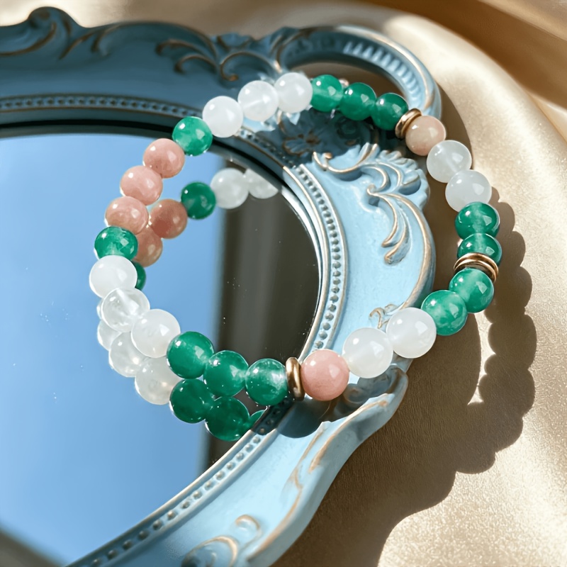Bohemian Style Handmade Rose Quartz & Green Dongling Bracelet