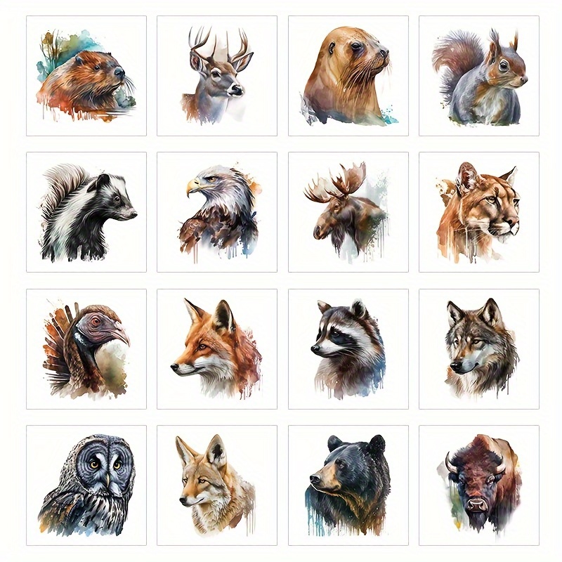 

16 Sheets Various Animal Head Temporary Tattoos, Waterproof Cartoon Eagle, Bull, Dog, Fox, Deer Art Tattoo Stickers For Body, Arm, Leg, And Crafts, Cool Removable Beauty Makeup Tattoo